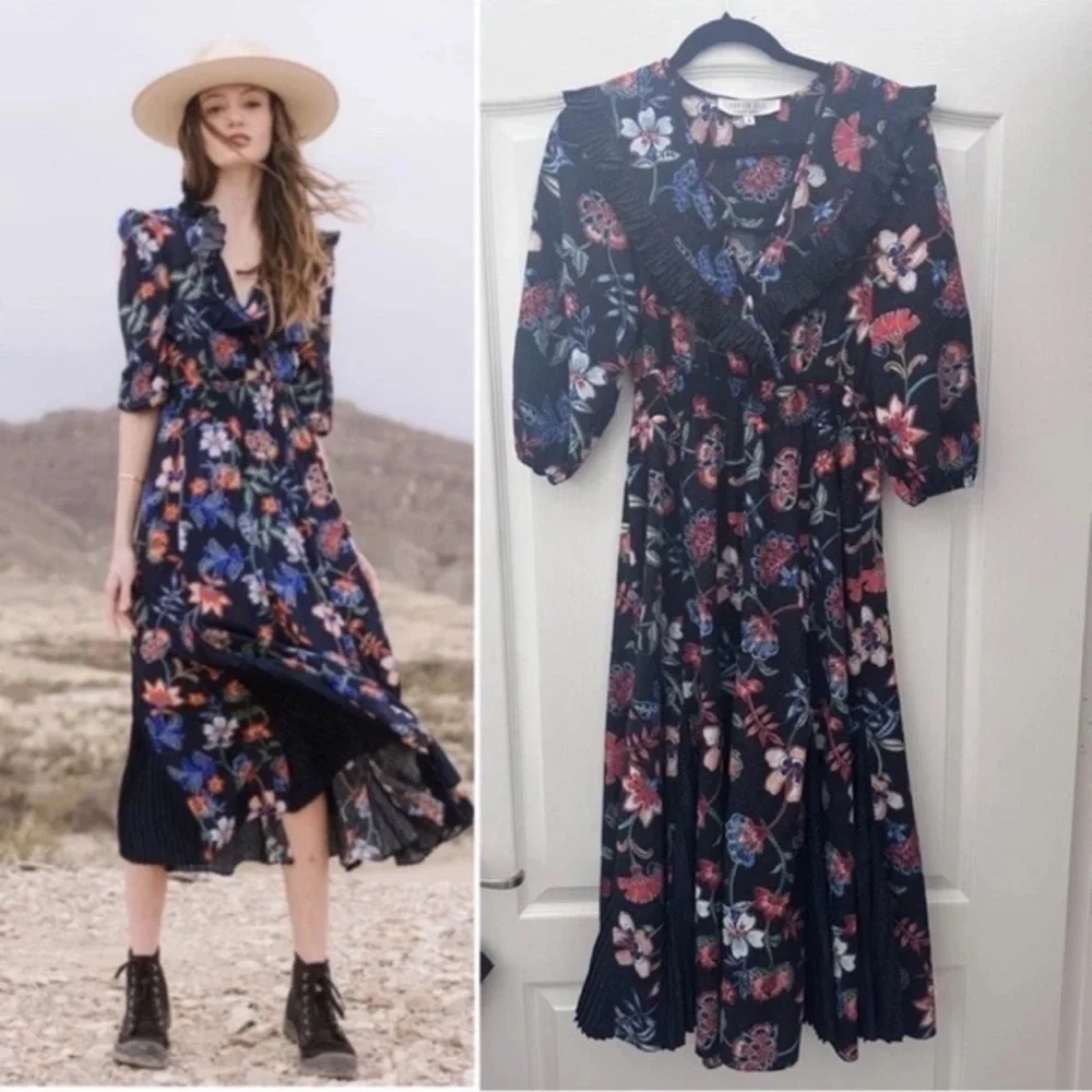 HUNTER BELL Navy Floral Maxi Dress S - Picture 2 of 8